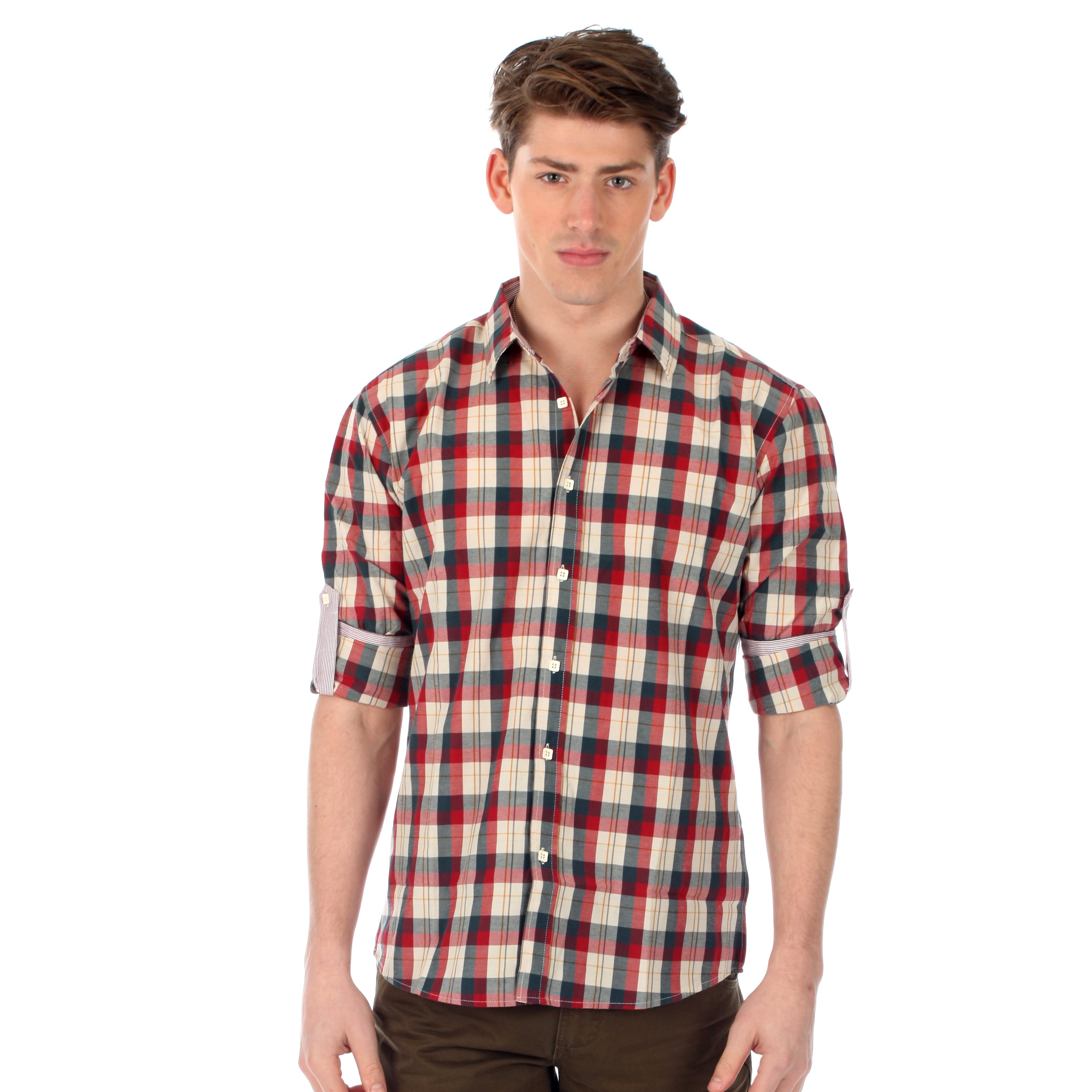 191 Unlimited Mens Slim Fit Plaid Woven Shirt