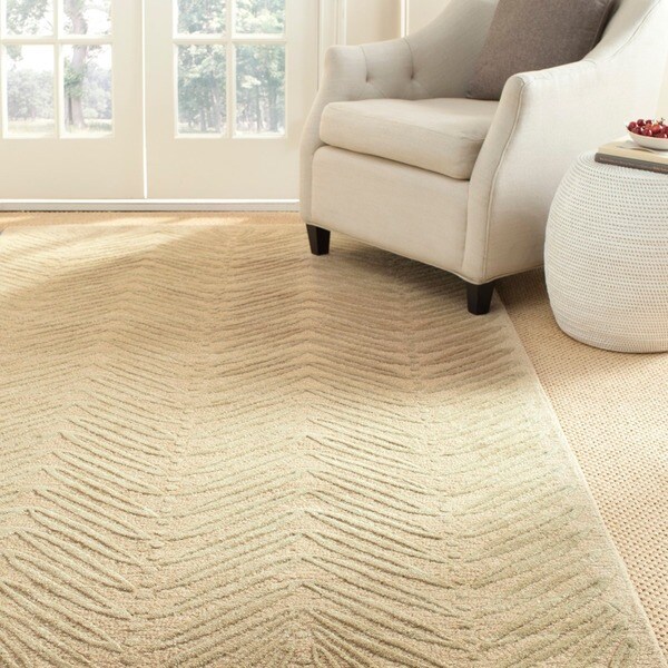 Martha Stewart by Safavieh Chevron Leaves Oolong Tea Green Wool/ Viscose Rug - 9' x 12'