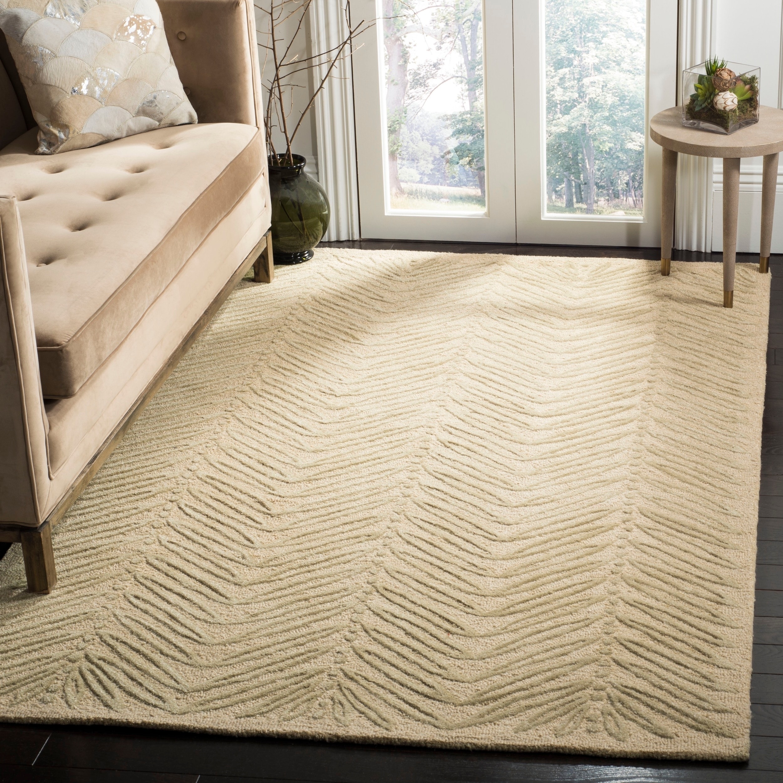 Martha Stewart Chevron Leaves Oolong Tea Gree Wool/ Viscose Rug (9 X 12)