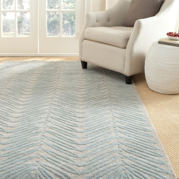 Martha Stewart by Safavieh Chevron Leaves Blue Fir Wool/ Viscose Rug - 9' x 12'