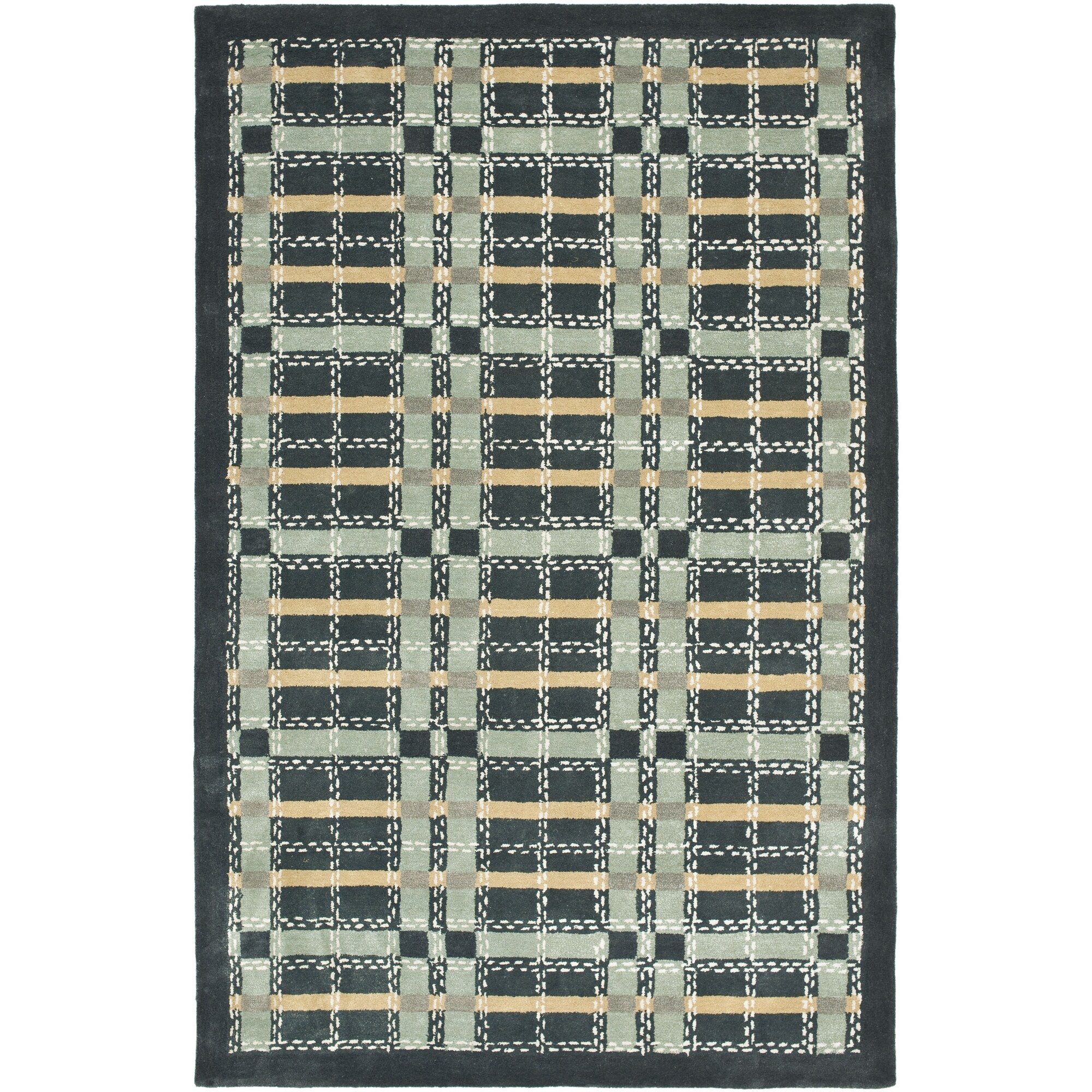 Martha Stewart Colorweave Plaid Wrought Iron Navy Wool/ Viscose Rug (5 X 8)