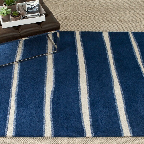 Martha Stewart by Safavieh Chalk Stripe Wrought Iron Navy Wool/ Viscose