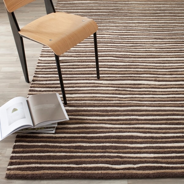 Martha Stewart by Safavieh Hand Drawn Stripe Tilled Soil Brown Wool/ Viscose Rug - 8' x 10'