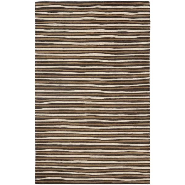 Martha Stewart Hand Drawn Stripe Tilled Soil Brown Wool/ Viscose Rug