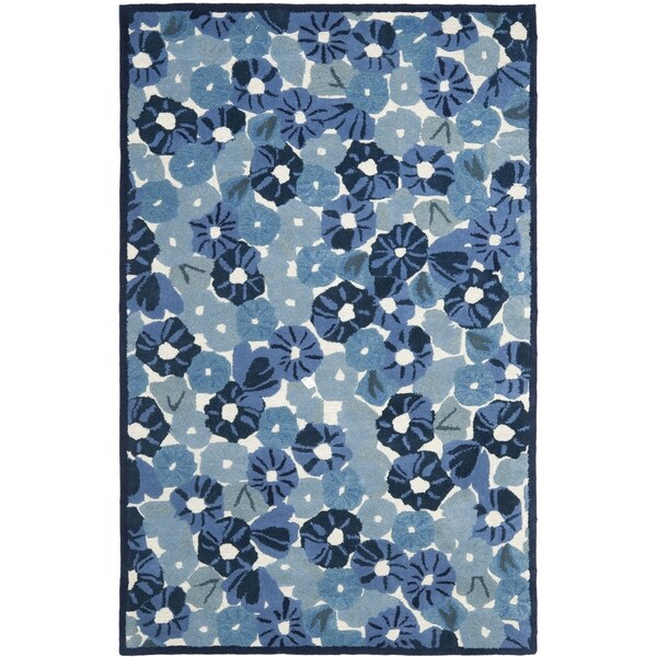 Martha Stewart by Safavieh Poppy Field Azurite Blue Wool/ Viscose Rug - 9'6 x 13'6