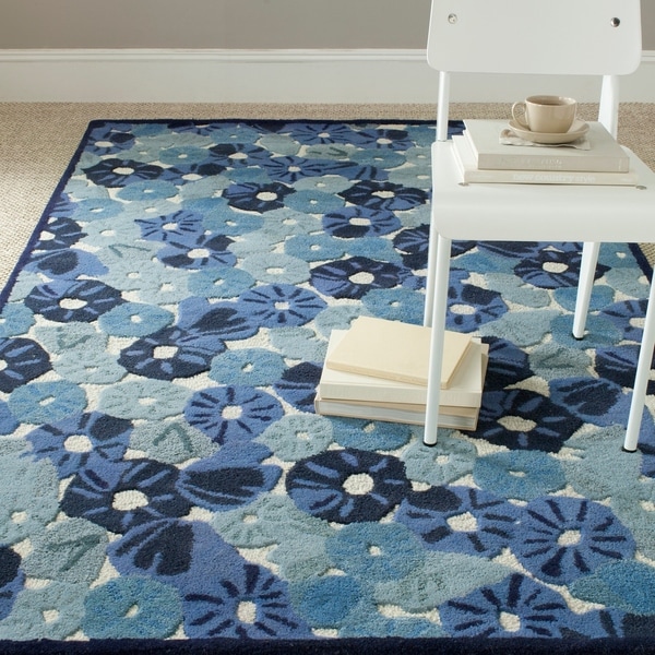 Martha Stewart by Safavieh Poppy Field Azurite Blue Wool/ Viscose Rug - 9'6 x 13'6