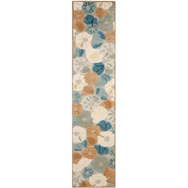 Martha Stewart by Safavieh Poppy Fieldecornucopia Beige Wool/ Viscose Rug - 2'3" x 10'