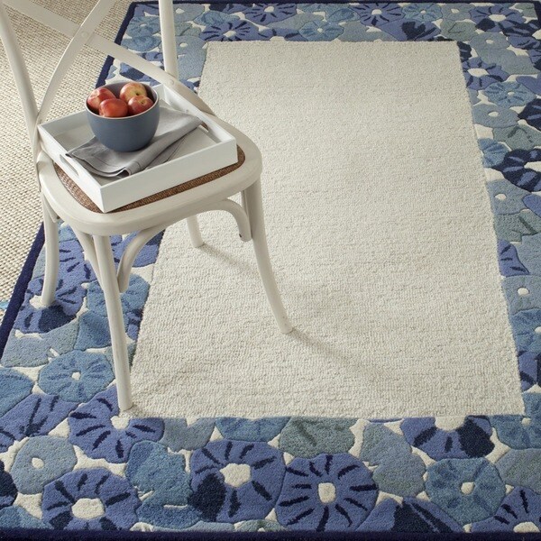 Martha Stewart by Safavieh Poppy Border Azurite Blue Wool/ Viscose Rug