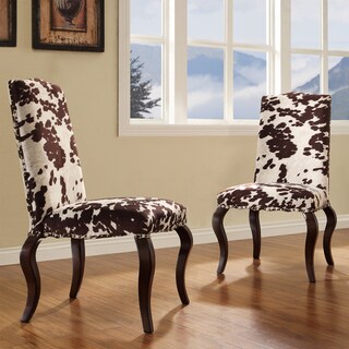 Lorell Brown Cow Hide Nailhead Upholstered Traditional Dining Chair Set of 2 P15262332
