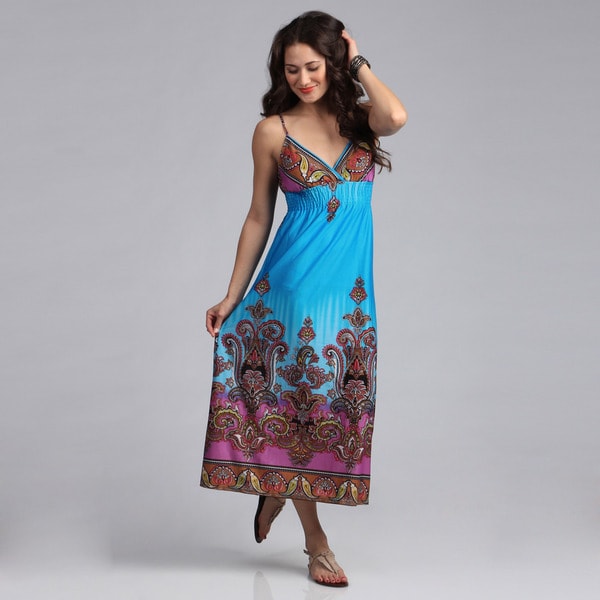 Shop She's Cool Turquiose Paisley Border ITY Maxi Dress - Free Shipping ...