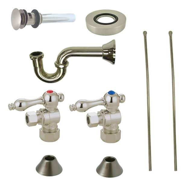 Decorative Vessel Sink Brushed Nickel Plumbing Supply Kit with Overflow Hole - Silver