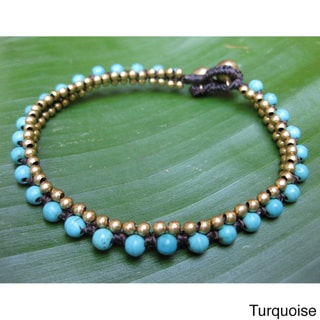 Turquoise or Howlite and Brass String Anklet (Thailand) Anklets