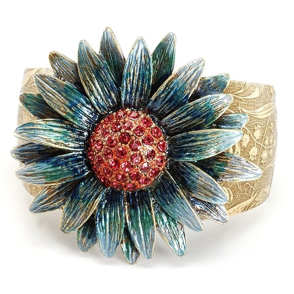 Sweet Romance Goldtone Red Crystal Blue Daisy Cuff Bracelet Sweet Romance Fashion Bracelets