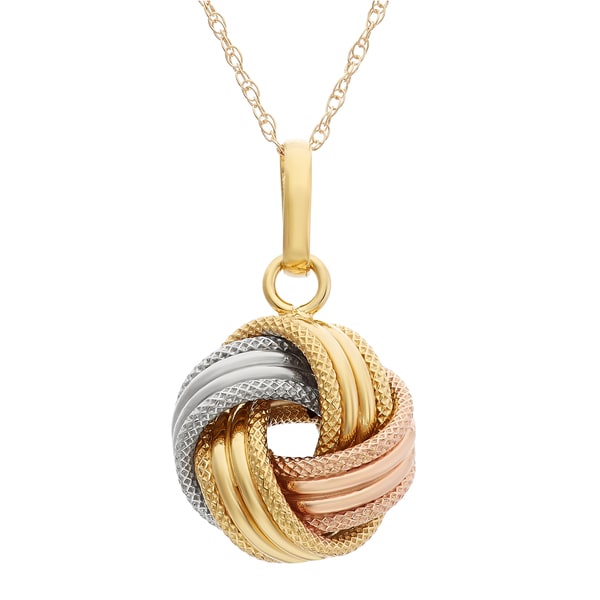 14k Tri-Color Gold Boy Girl Twins Textured Pendant Cable Chain Necklace 16-18