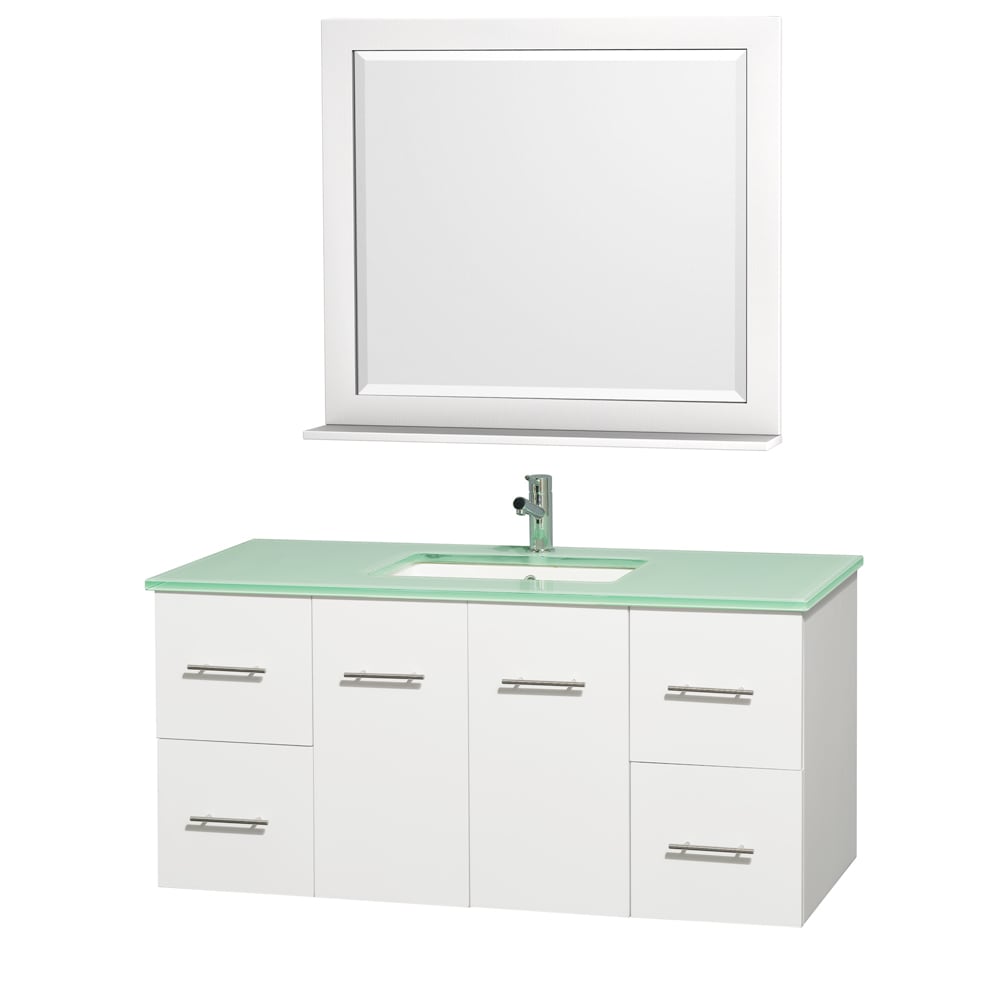 Wyndham Collection Centra White Green Glass 48 Inch Single Bathroom Vanity Set Overstock 7879985