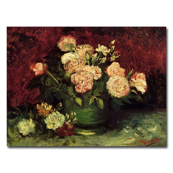 Vincent van Gogh 'Peonies and Roses' Canvas Art Trademark Fine Art Canvas
