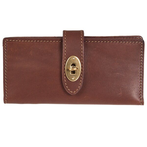 Fossil Women's 'Austin' Brown Leather Bi-fold Checkbook Wallet ...