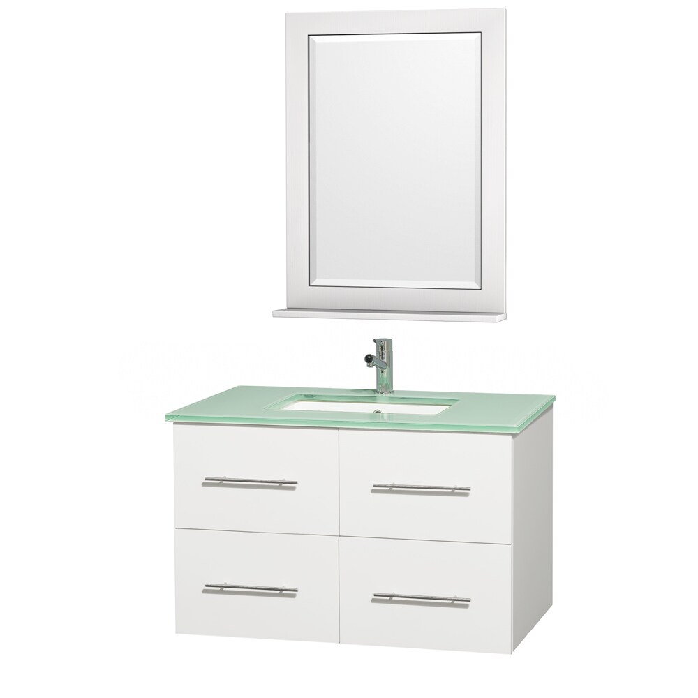 Wyndham Collection Centra White/ Green Glass 36 inch Single Bathroom Vanity Set White Size Single Vanities