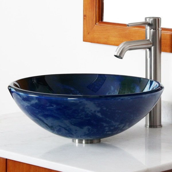 Shop Elite Earth Pattern Tempered Glass Bathroom Sink - Free Shipping ...