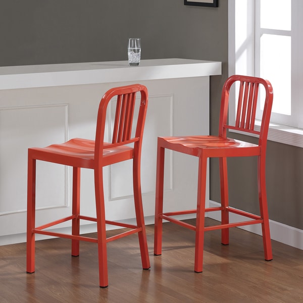 Tabouret 24 inch Tangerine Metal Counter Stools (Set of 2)