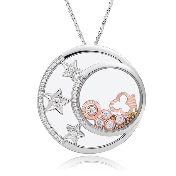 De Buman Two tone Silver Cubic Zirconia and Crystal Star Necklace De Buman Cubic Zirconia Necklaces