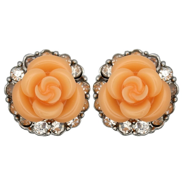 Kate Marie Silvertone Orange Enamel Flower and Rhinestone Earrings Kate Marie Fashion Earrings