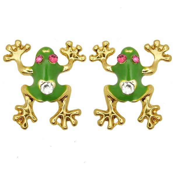 Kate Marie Goldtone White Rhinestone and Enamel Frog Design Earrings ...