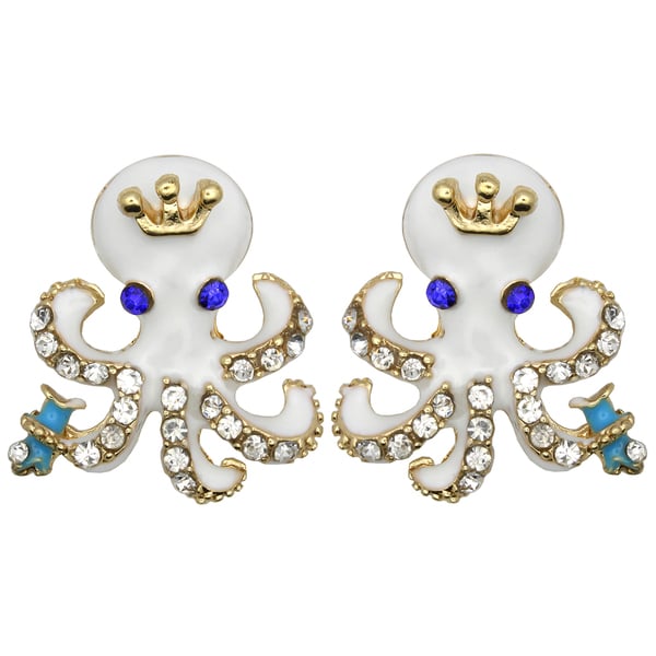 Kate Marie Goldtone Rhinestone and Enamel Octopus Fashion Earrings
