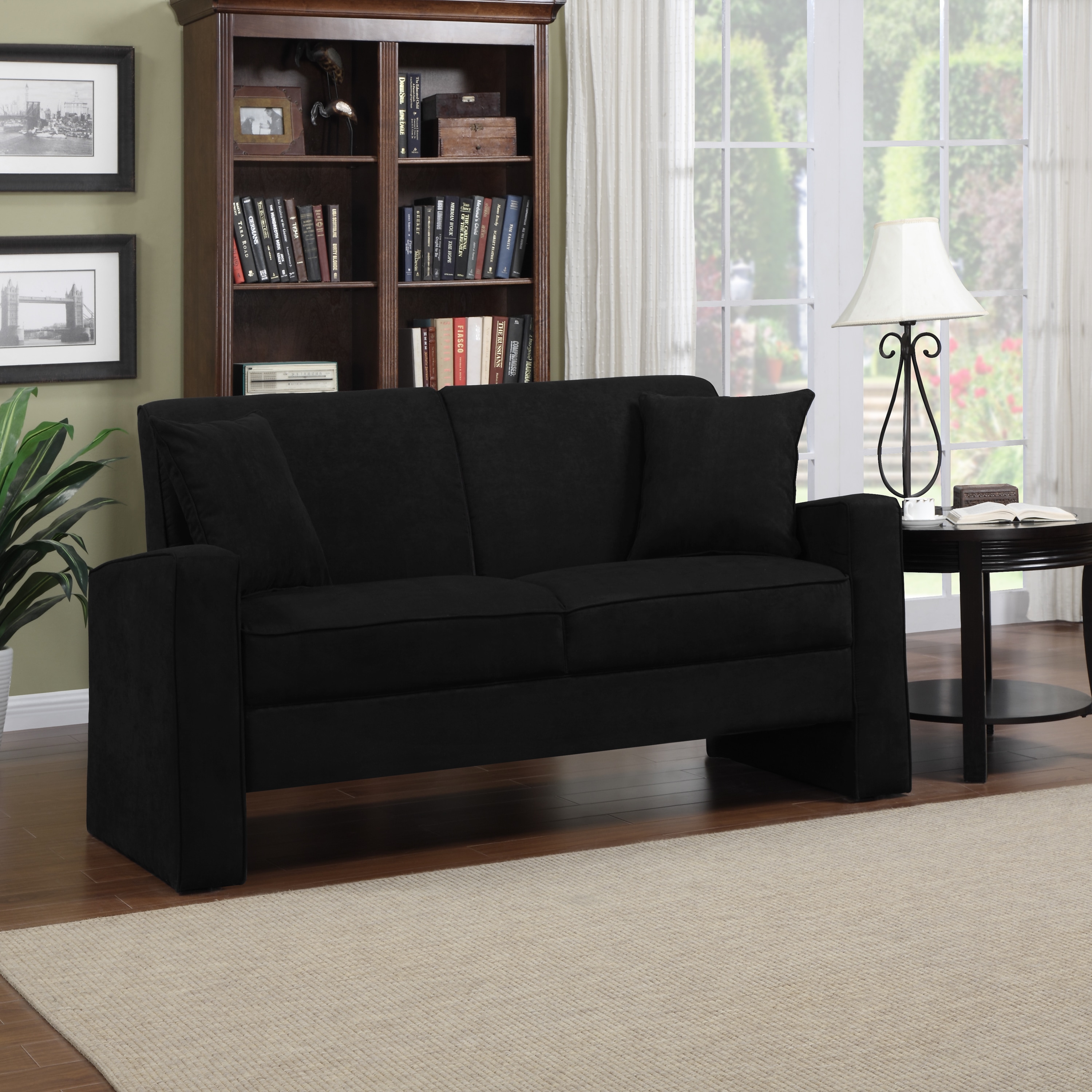 Portfolio Aviva Black Microfiber Track Arm Sofa