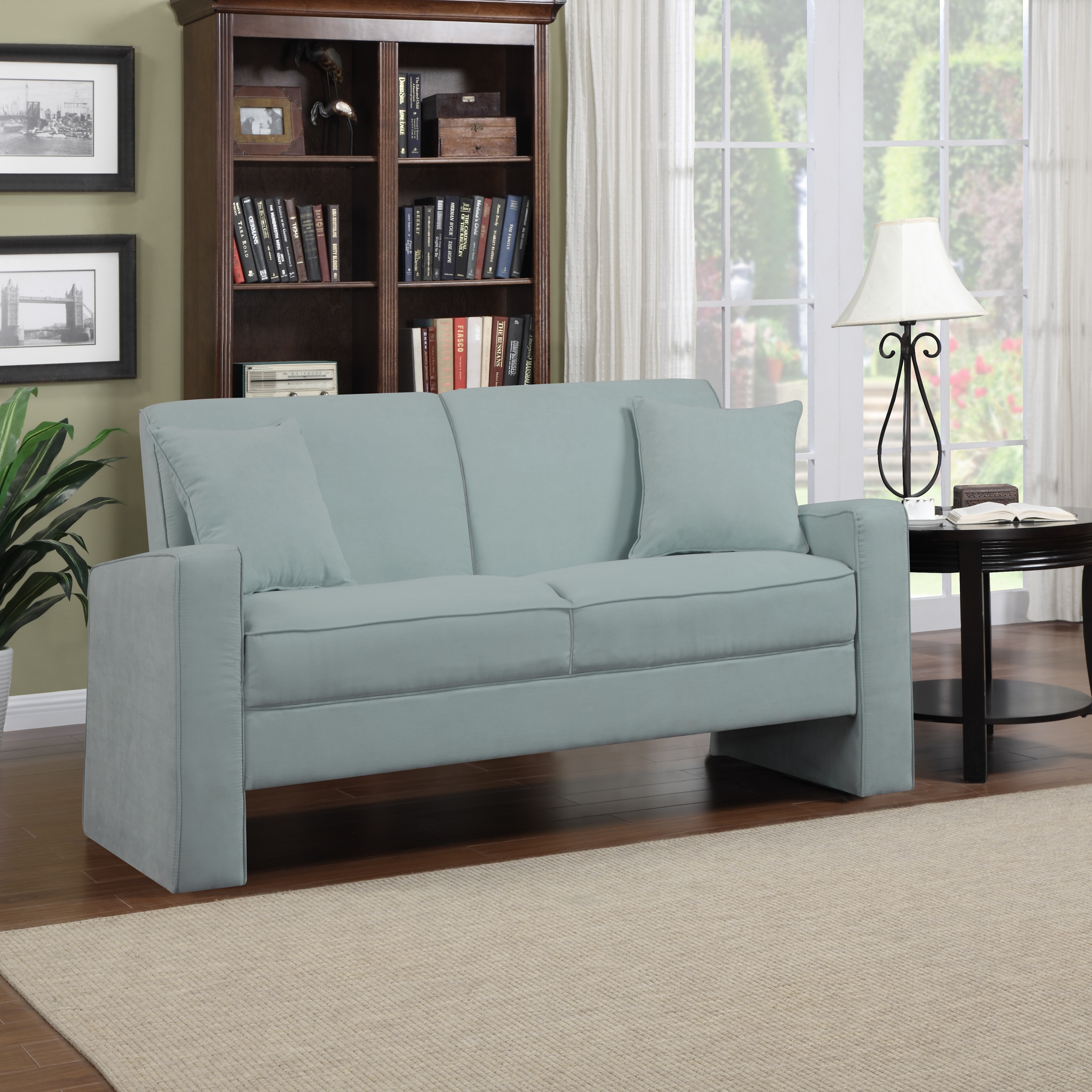 Portfolio Aviva Sky Blue Microfiber Track Arm Sofa