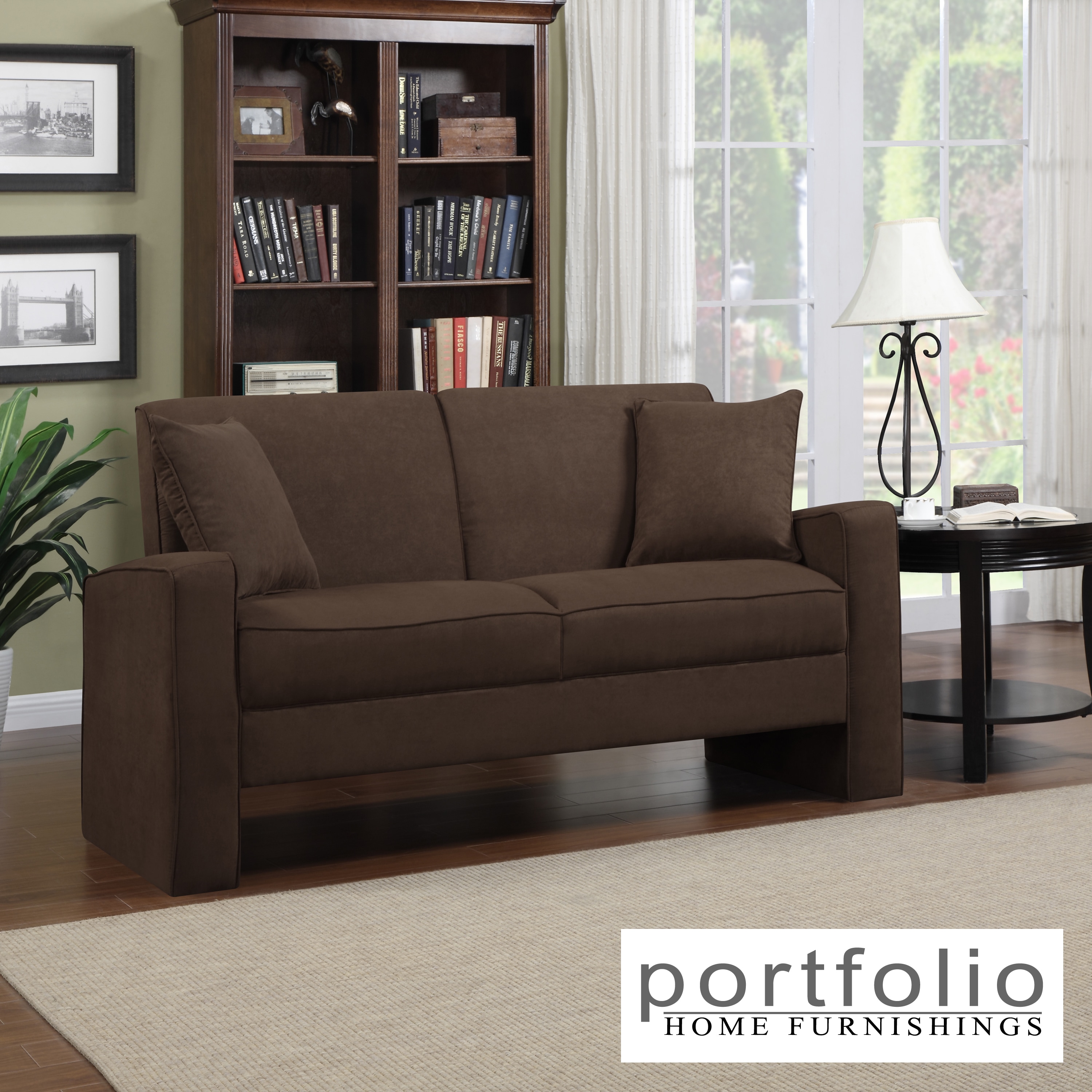 Portfolio Aviva Dark Brown Microfiber Track Arm Sofa