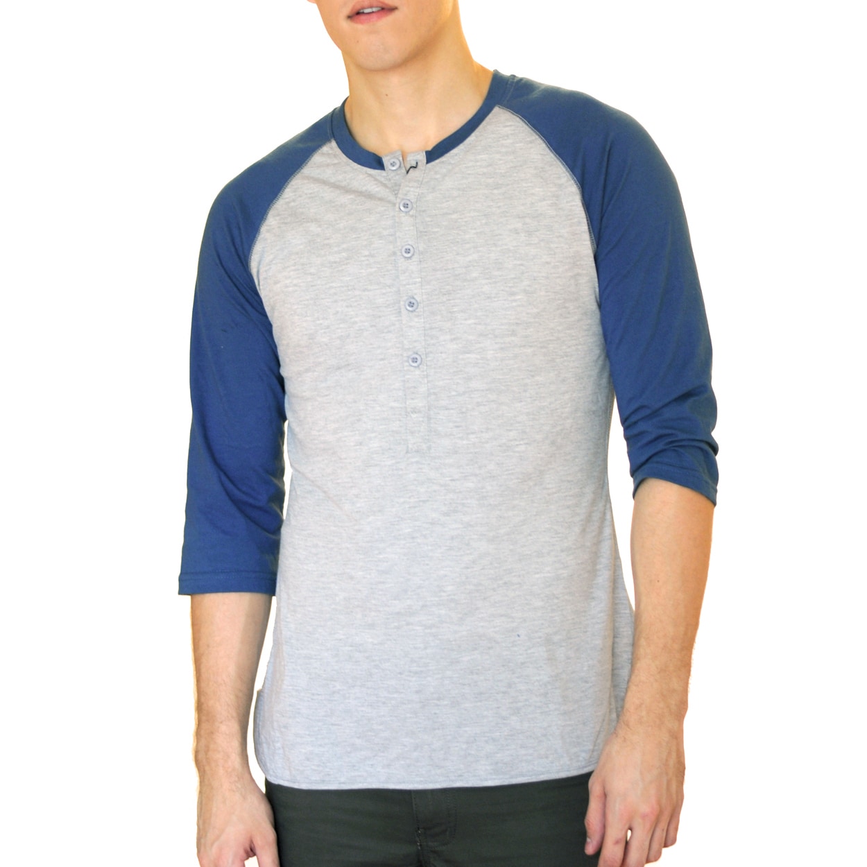 Something Strong Mens Blue and grey Slim Fit Raglan Baseball T shirt