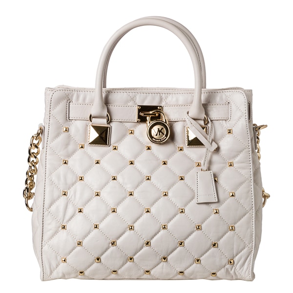 MICHAEL Michael Kors Large 'Hamilton' Vanilla Quilted Leather Studded Tote Michael Kors Designer Handbags