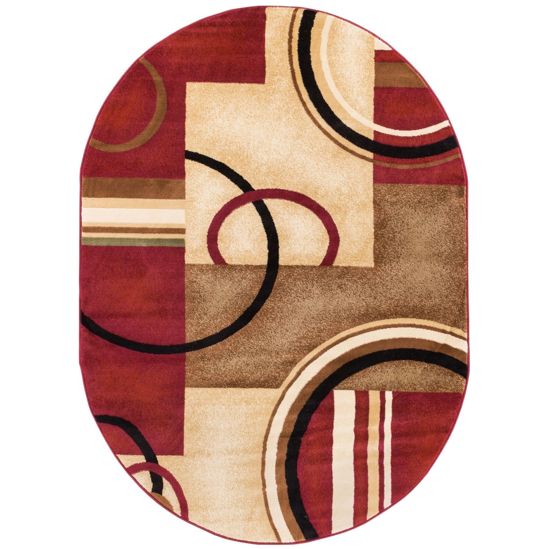 Geometric Arcs And Shapes Red Oval Area Rug (53 X 610)