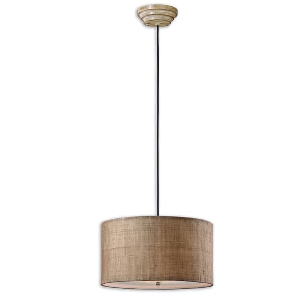 slide 1 of 1, Uttermost Dafina 3-light Burlap Weave Drum Pendant