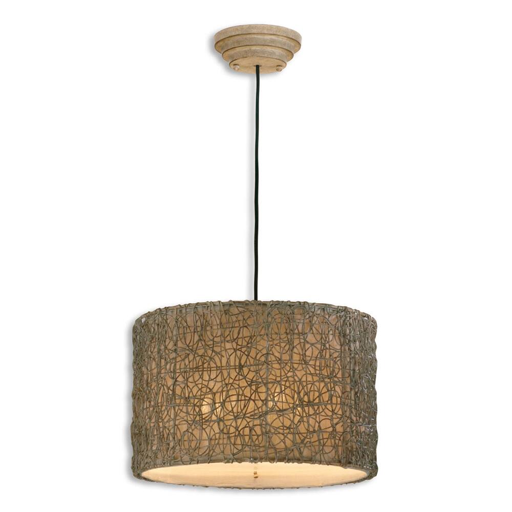 Uttermost Knotted Rattan 3-light Hand Rubbed Ivory Drum Pendant