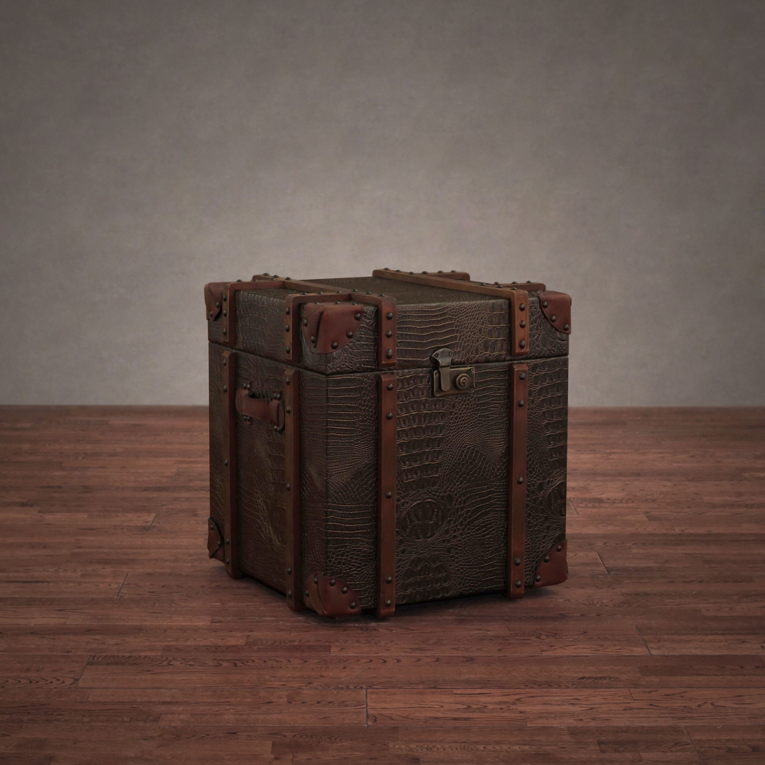 Shop Journey Natural Crocembossed Leather Trunk Side Table Free Shipping Today Overstock