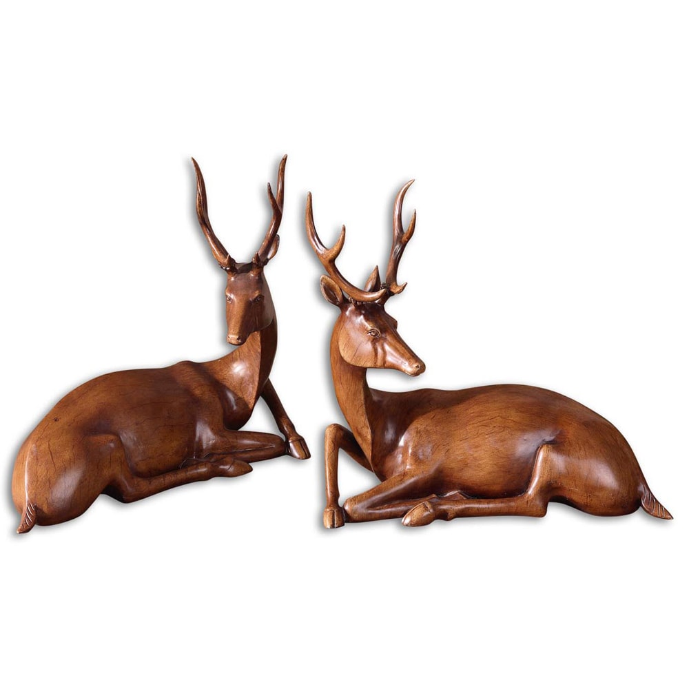 Buck Wood Tone Statues (set Of 2)