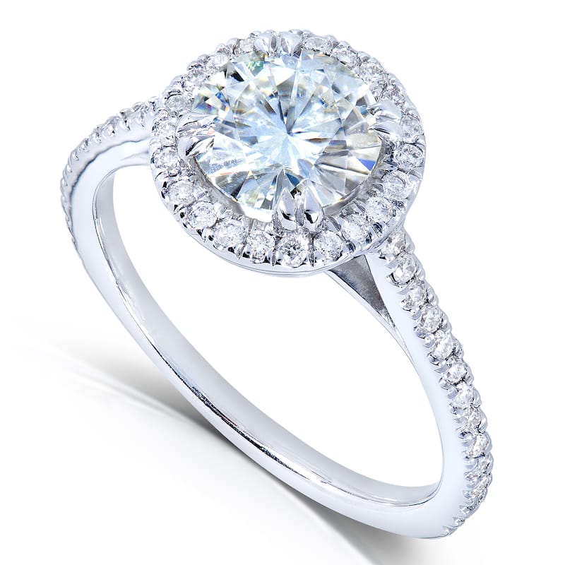 Annello by Kobelli 14k White Gold 1 1/4ct TGW Moissanite and Diamond Halo Engagement Ring