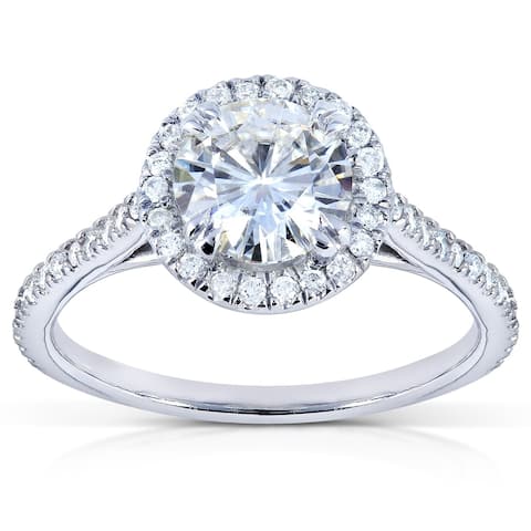 Annello by Kobelli 14k White Gold 1 1/4ct TGW Moissanite and Diamond Halo Engagement Ring