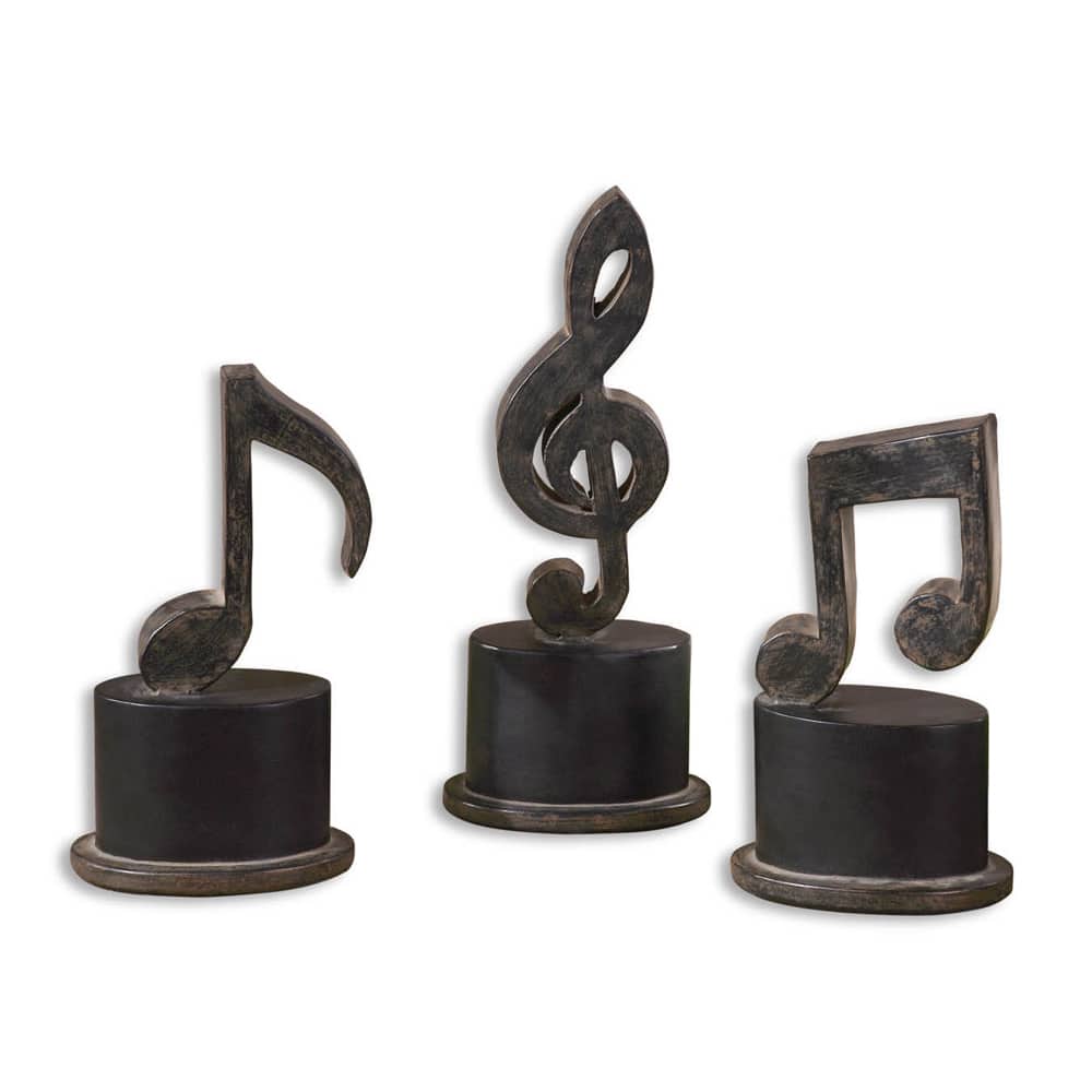 Uttermost Music Notes Aged Black Metal Figurines (Set of 3)