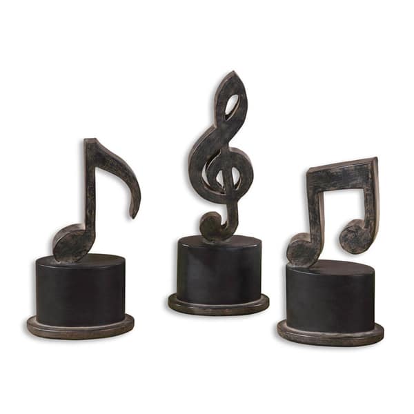 slide 1 of 1, Uttermost Music Notes Aged Black Metal Figurines (Set of 3)