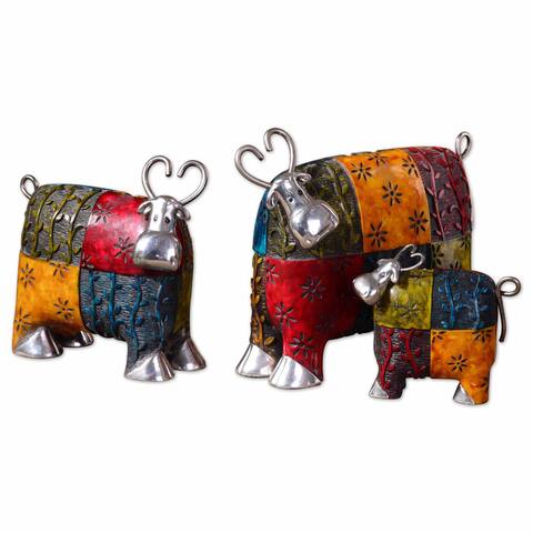 Uttermost 3-piece Colorful Silver Plated Metal Cow Figurine Set