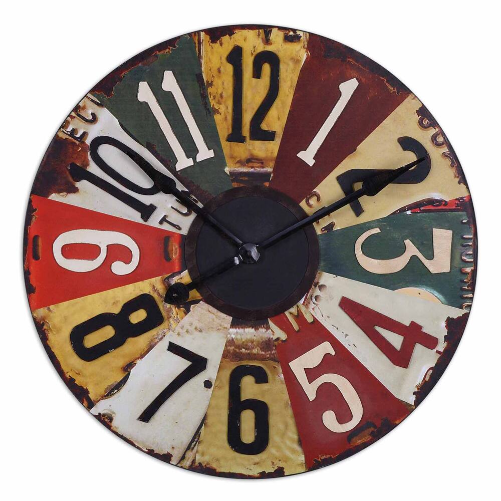 Uttermost Rustic Bronze Vintage License Plates 29-inch Wall Clock