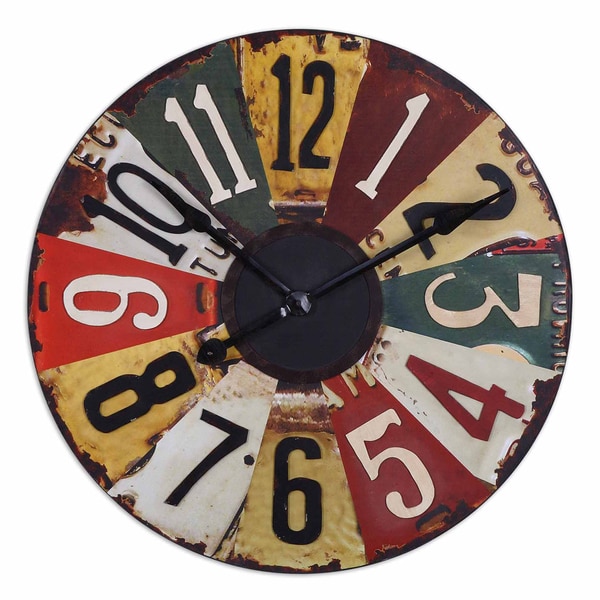 Shop Uttermost Rustic Bronze Vintage License Plates 29inch Wall Clock