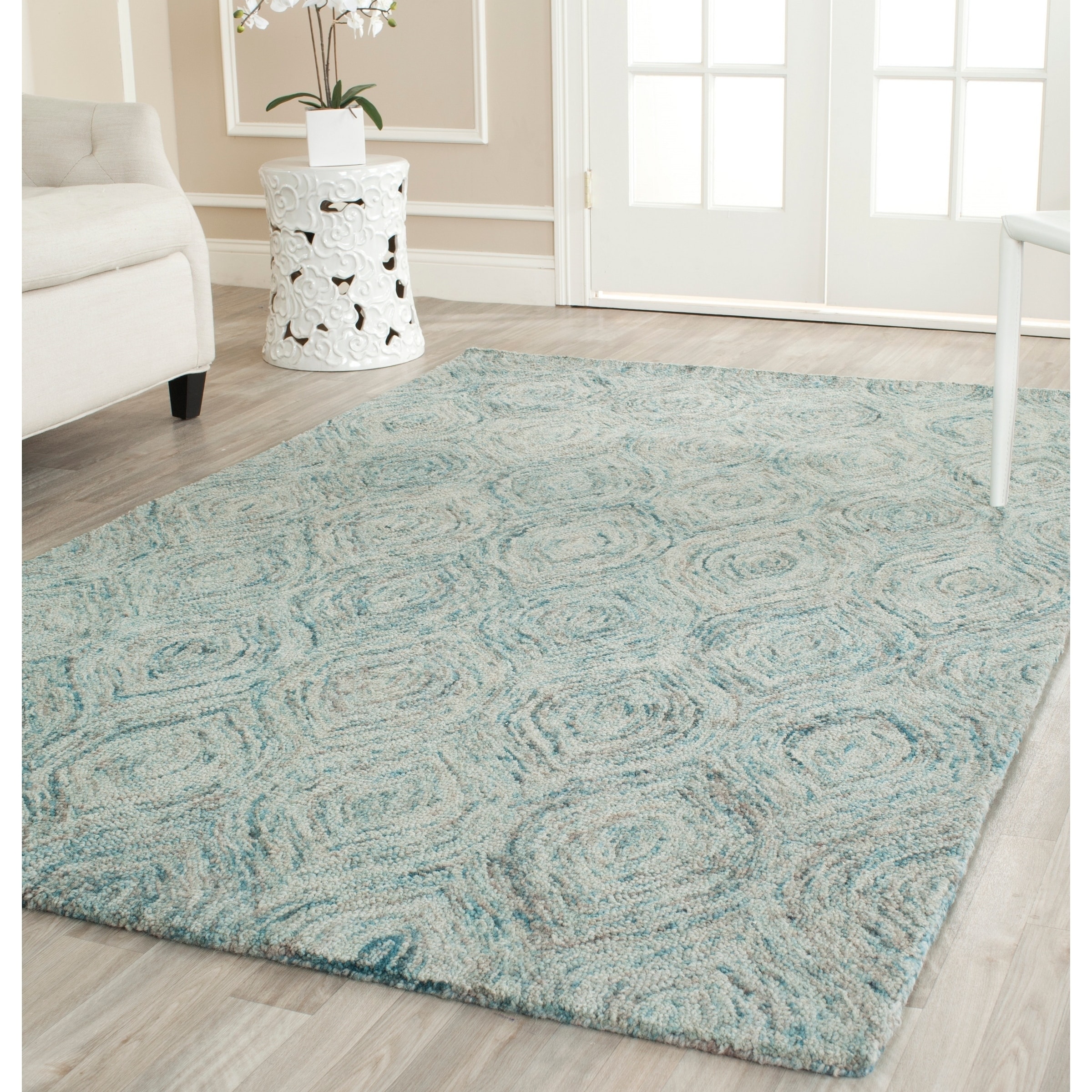 Safavieh Handmade Ikat Ivory/ Sea Blue Wool Rug (5 X 8)