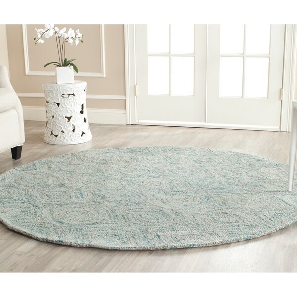 Safavieh Handmade Ikat Ivory/ Sea Blue Wool Rug - 6' x 6' Round