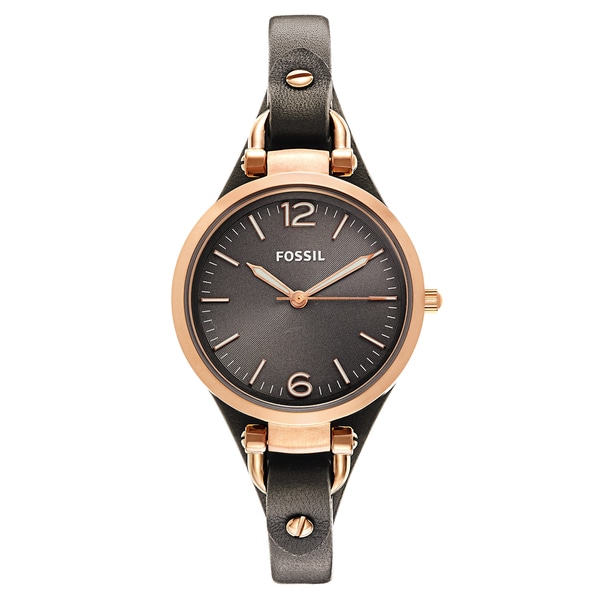 Shop Fossil Women's 'Georgia' Rose-goldtone Leather Strap Watch - Free ...