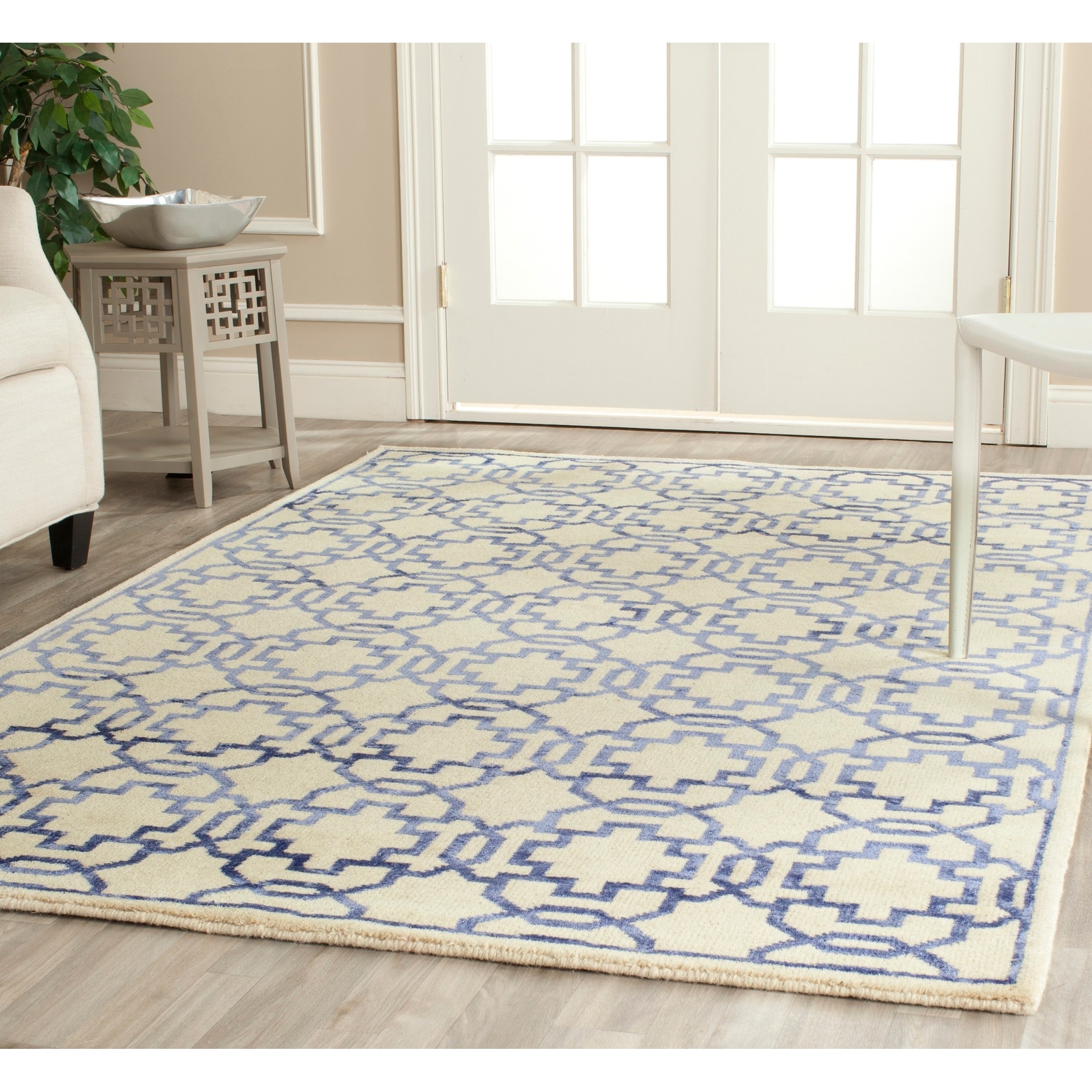 Safavieh Hand knotted Mosaic Cream/ Aqua Wool/ Viscose Rug (8 X 10)