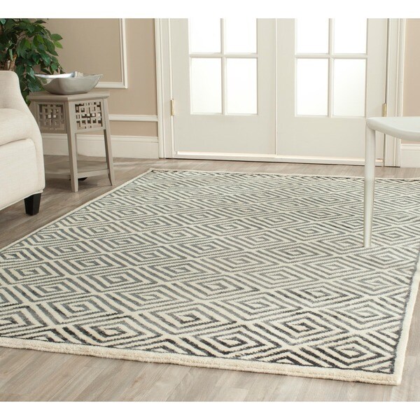 Safavieh Handknotted Mosaic Modern Ivory/ Grey Wool/ Viscose Rug (9' x